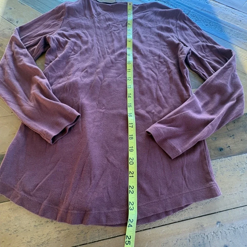 CHICOS Size 0/Womens S Plum Burgundy 100% Cotton Long Sleeve Crew Neck T-Shirt